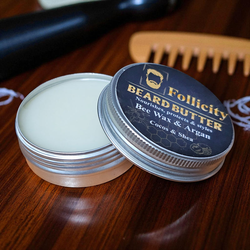 Нанасяне на Follicity Beard Butter за подхранване и фиксация на брадата